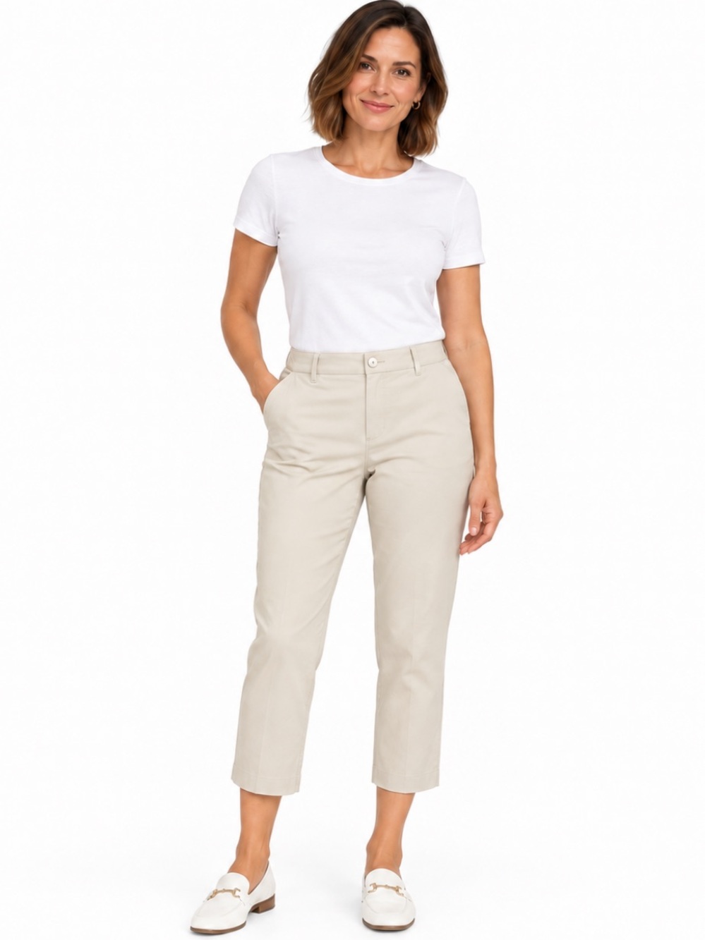NWT Talbots Stretch Twill Crop Pants Beige 14W